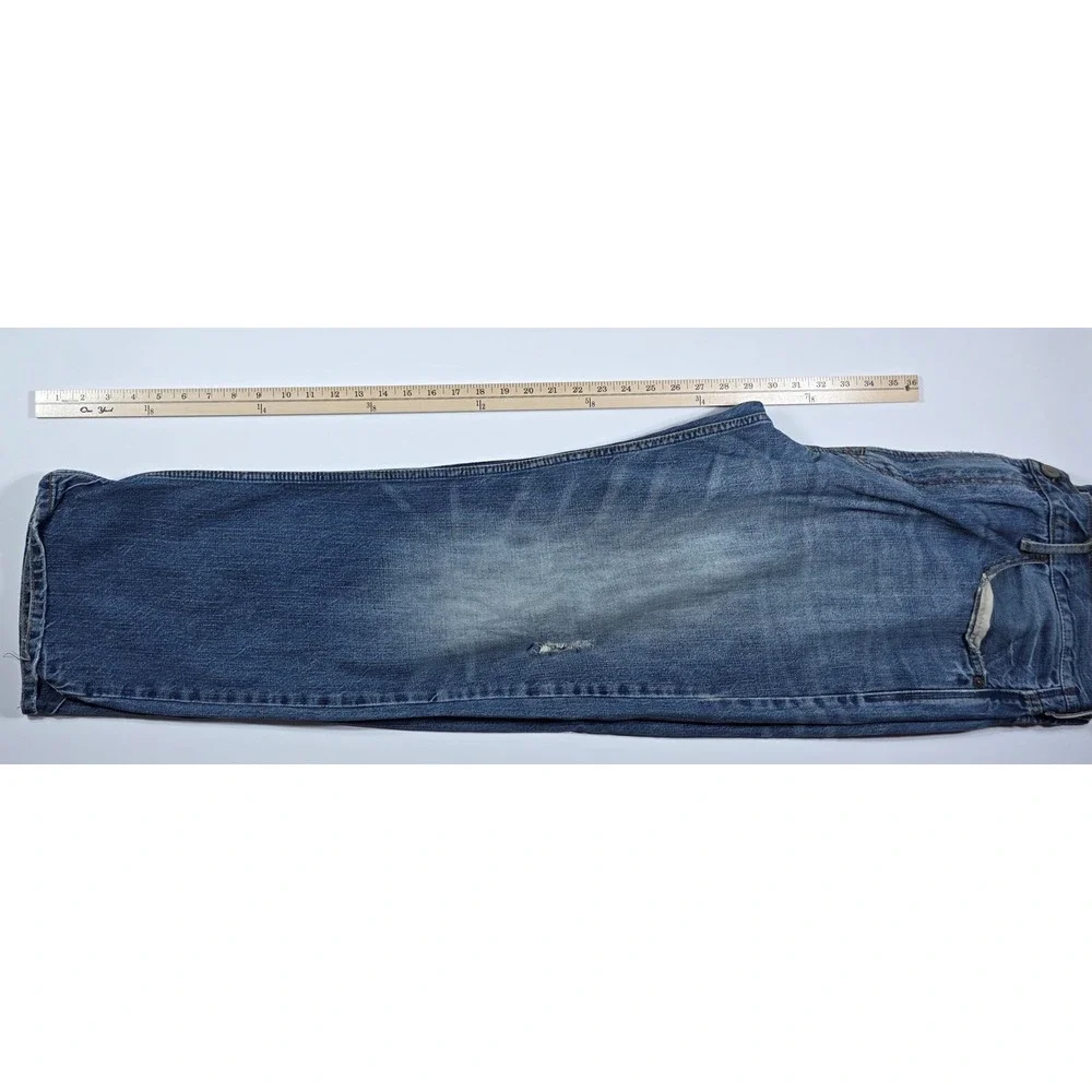 American Eagle Mens Blue Jeans 38x32 Straight Leg Cotton Denim Distressed Wash